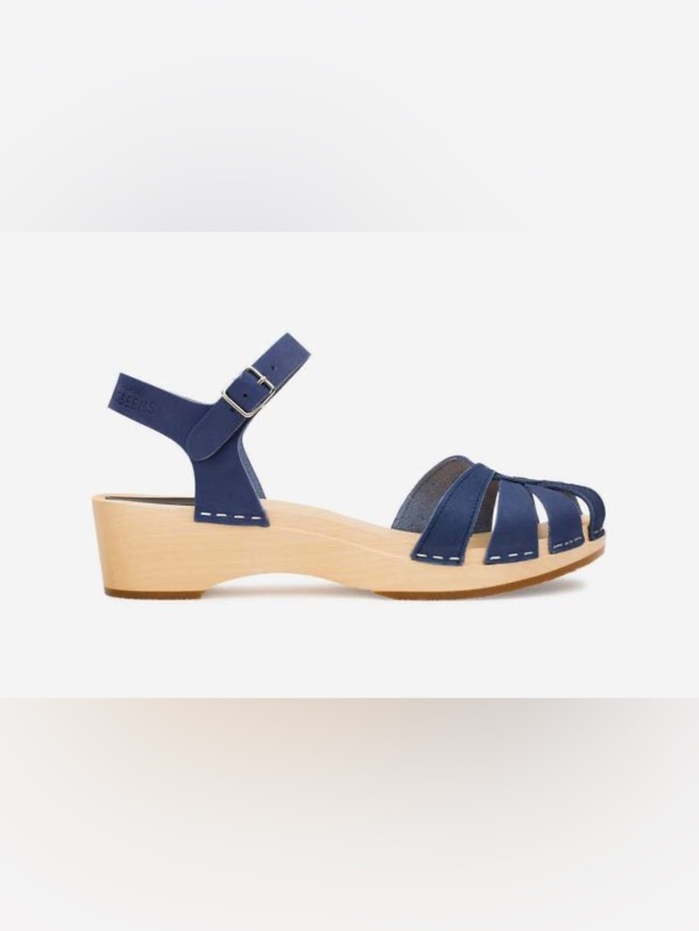 Swedish Hasbeens Cross Strap Debutant, Blue Nubuck, 40